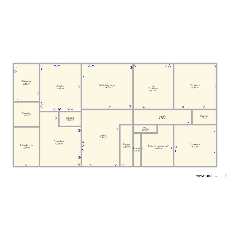 Duteuille. Plan de 17 pièces et 111 m2