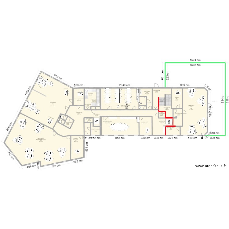 VIENNE : Projet cuisine R+1. Plan de 26 pièces et 680 m2