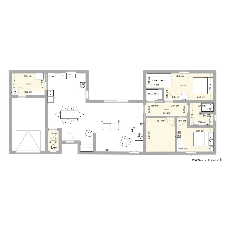 test. Plan de 6 pièces et 54 m2