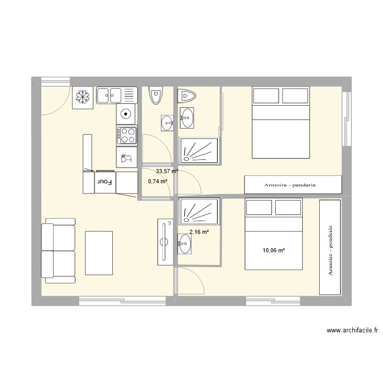 maebella. Plan de 4 pièces et 47 m2