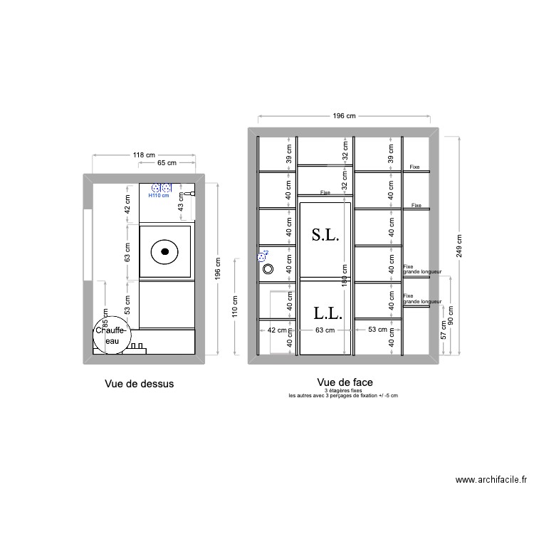 FORTUNE BUANDERIE. Plan de 2 pièces et 7 m2