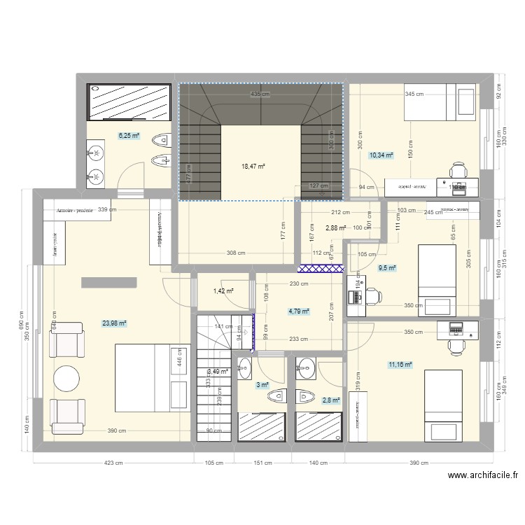 Scénario 22. Plan de 12 pièces et 98 m2