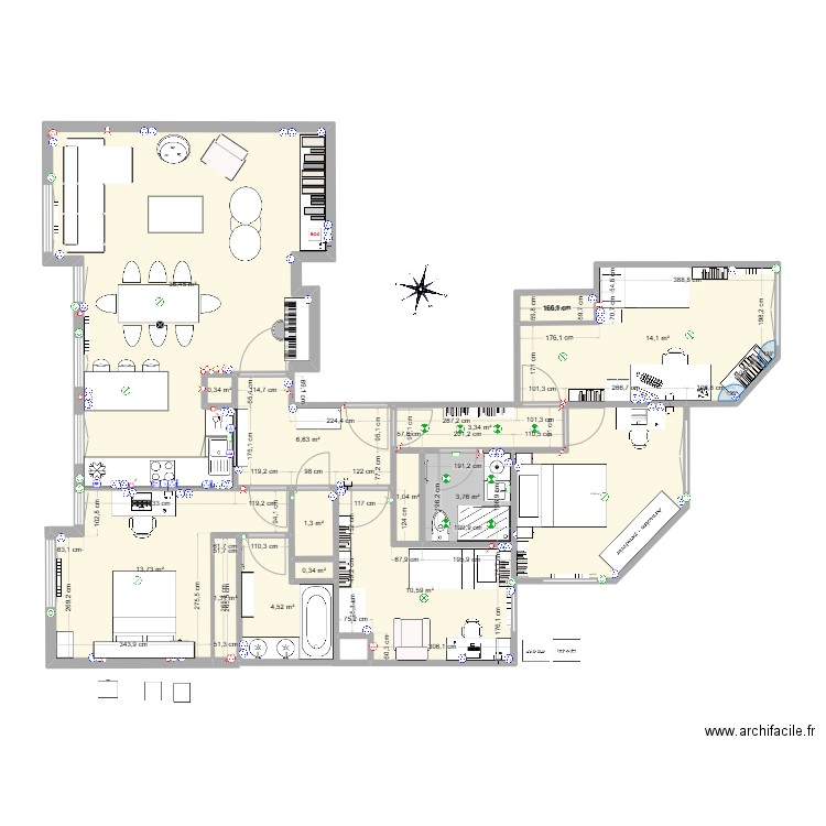 Dulac 6. Plan de 15 pièces et 110 m2