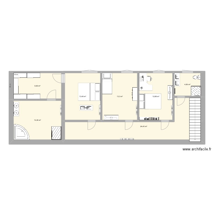 etage villorceau. Plan de 7 pièces et 94 m2