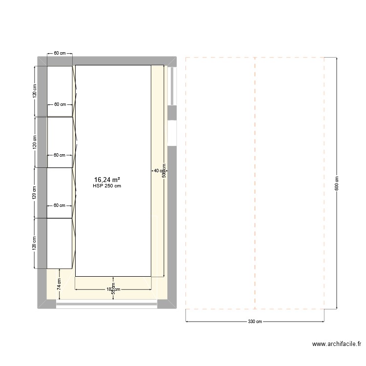 garage. Plan de 1 pièce et 16 m2