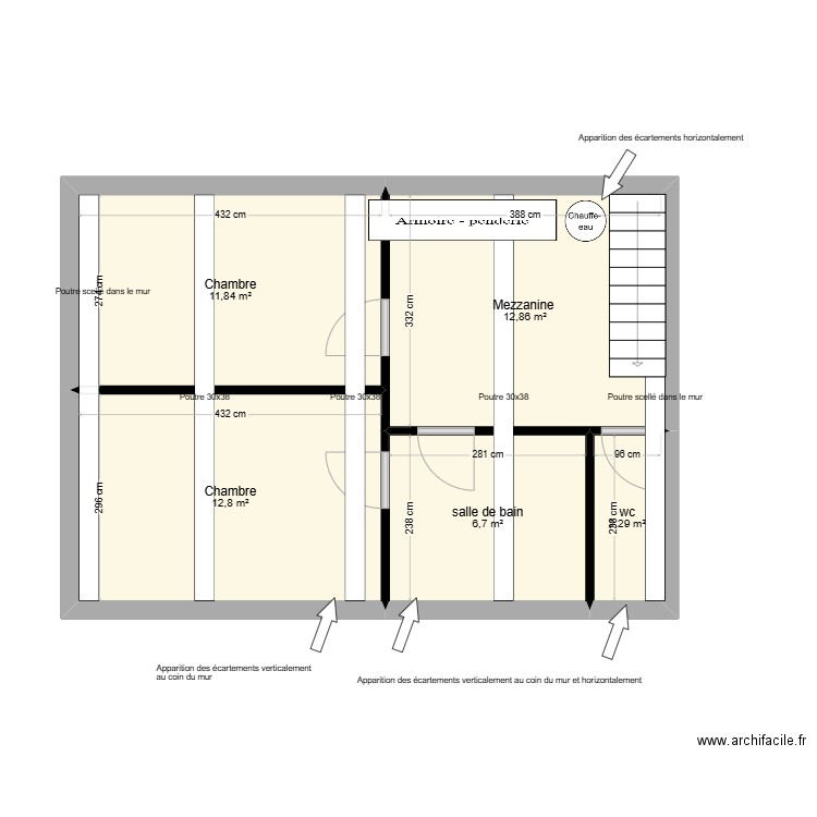 Etage salon. Plan de 5 pièces et 47 m2