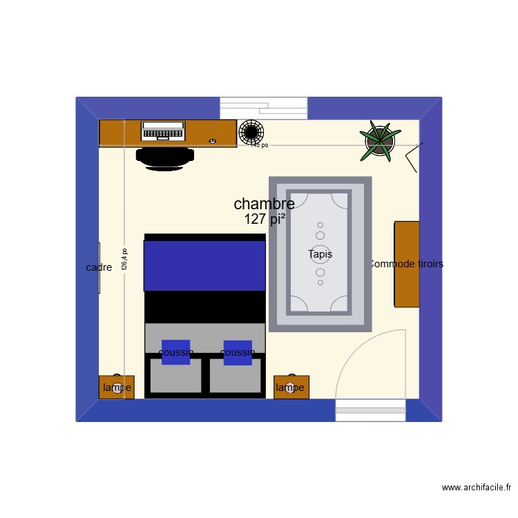 chambre. Plan de 1 pièce et 12 m2