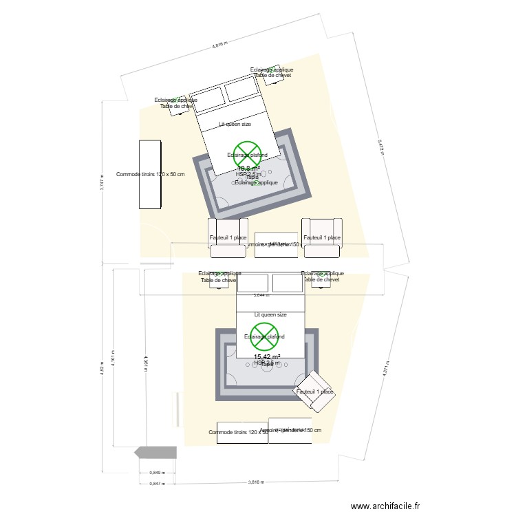 RACHEL. Plan de 2 pièces et 35 m2