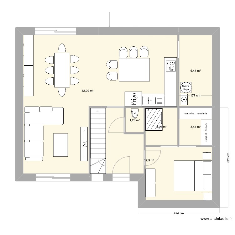 Plan Maison La Contemporaine réduit. Plan de 6 pièces et 74 m2