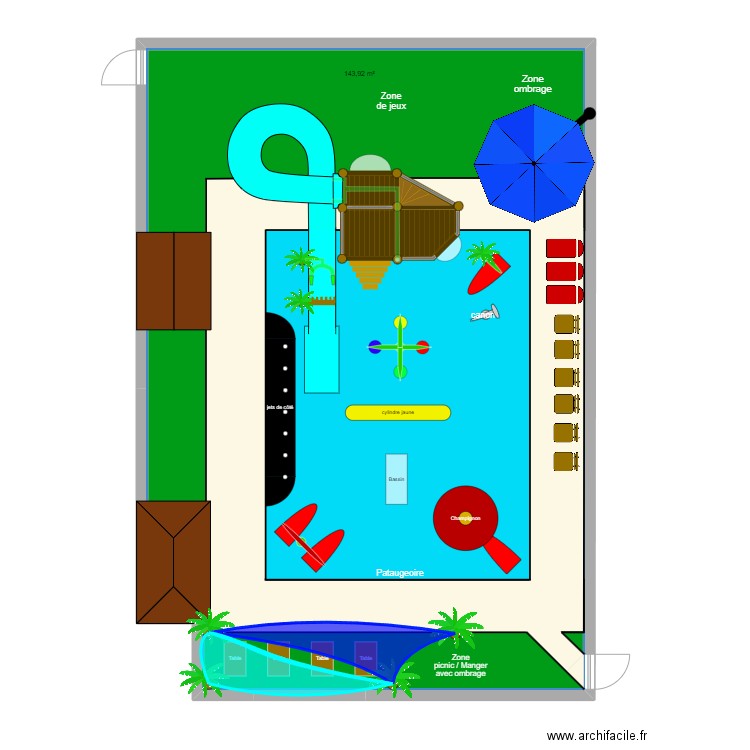 pataugeoire. Plan de 1 pièce et 144 m2