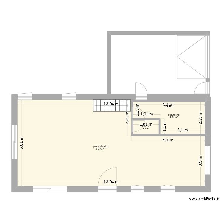 maison 1. Plan de 3 pièces et 77 m2