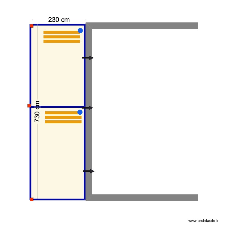 Mendes 7300 x 1870 + avancé de charpente. Plan de 2 pièces et 16 m2