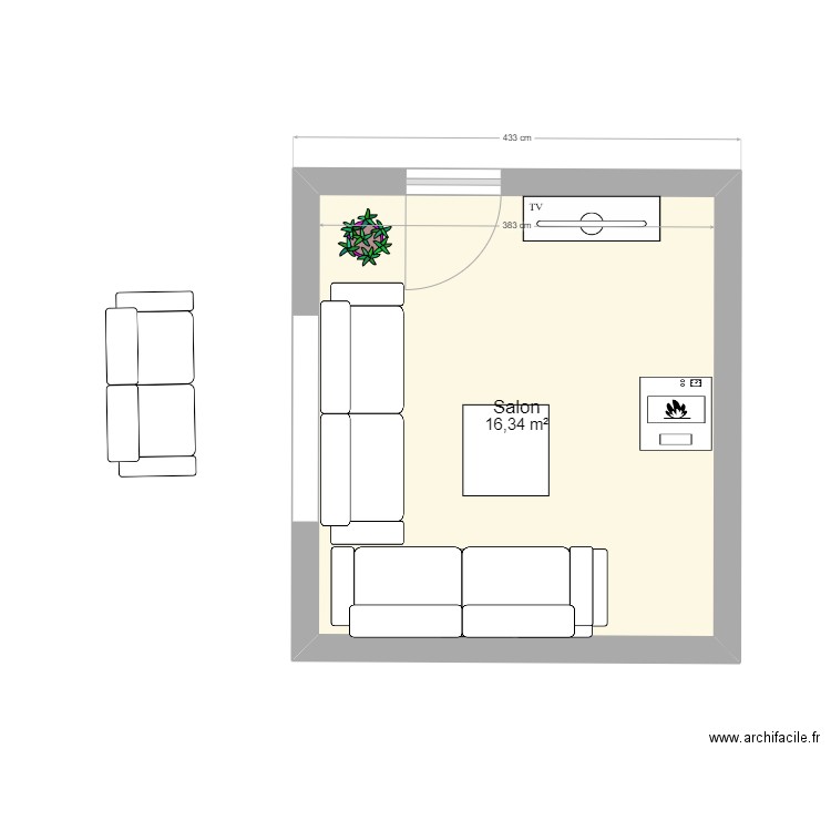 salon. Plan de 1 pièce et 16 m2