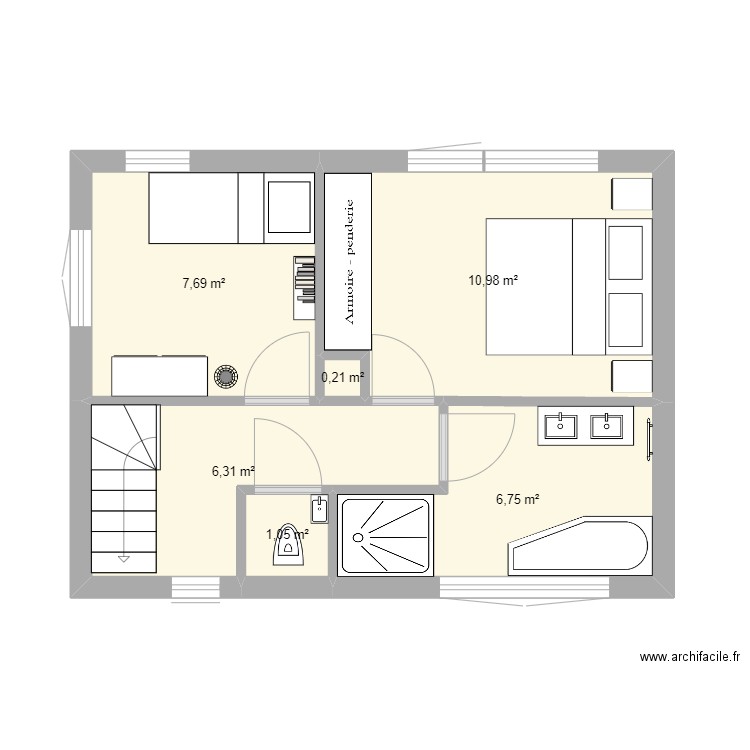 Apel boven. Plan de 6 pièces et 33 m2