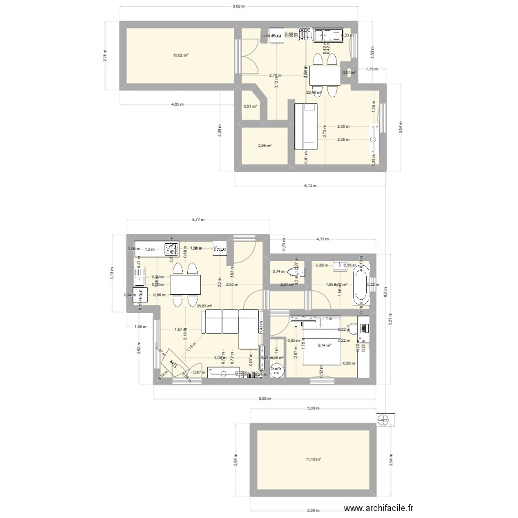 appart. Plan de 11 pièces et 91 m2