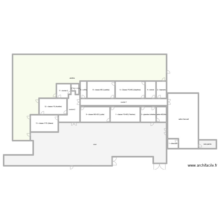 Maternelle Flamants. Plan de 20 pièces et 1307 m2