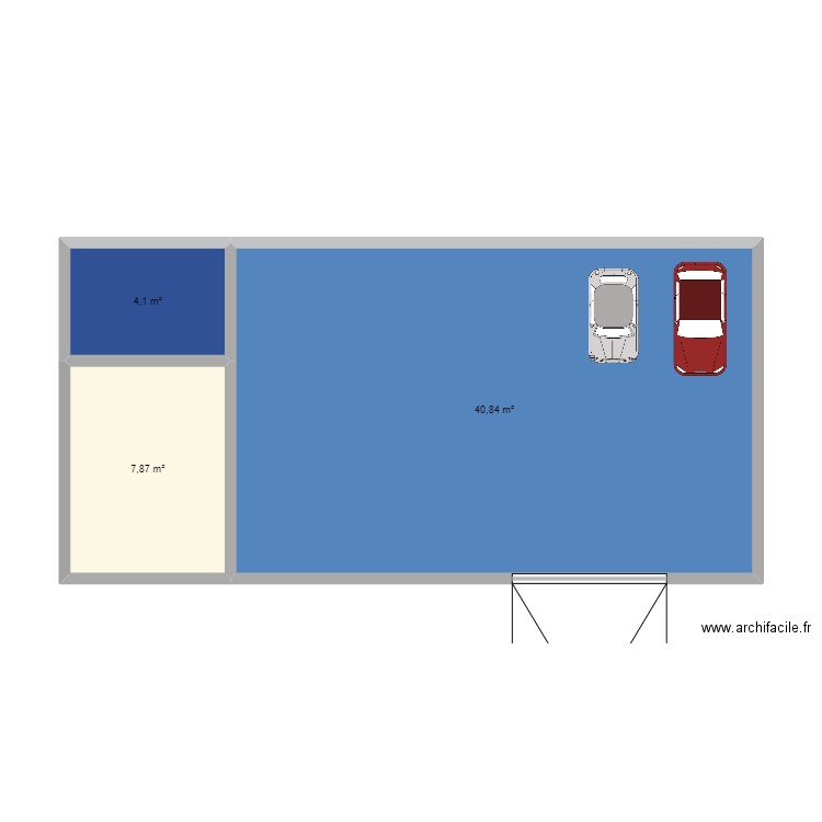 taller. Plan de 3 pièces et 53 m2