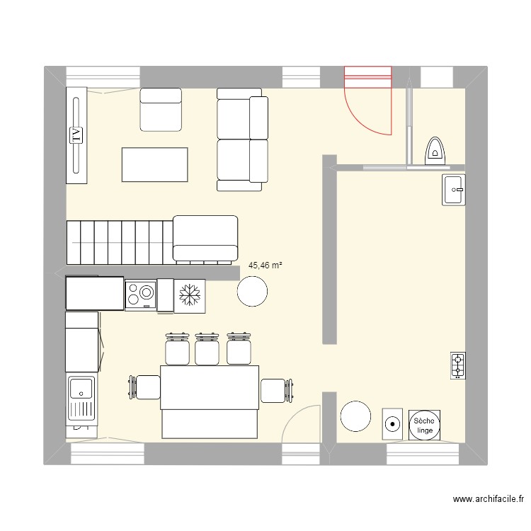 escamet. Plan de 1 pièce et 45 m2