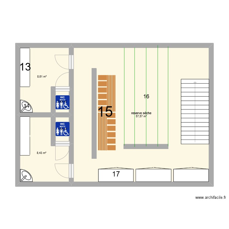 1er etage. Plan de 5 pièces et 77 m2