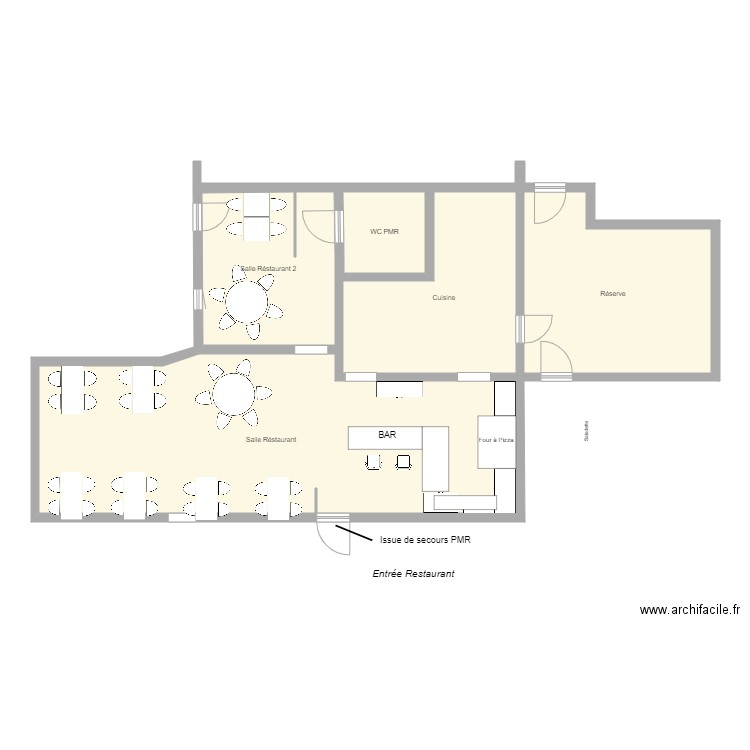 Pizzéria du Boisvinet. Plan de 5 pièces et 123 m2