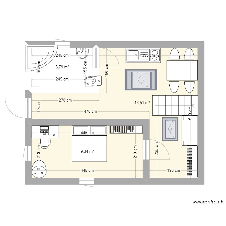 appartement. Plan de 3 pièces et 32 m2