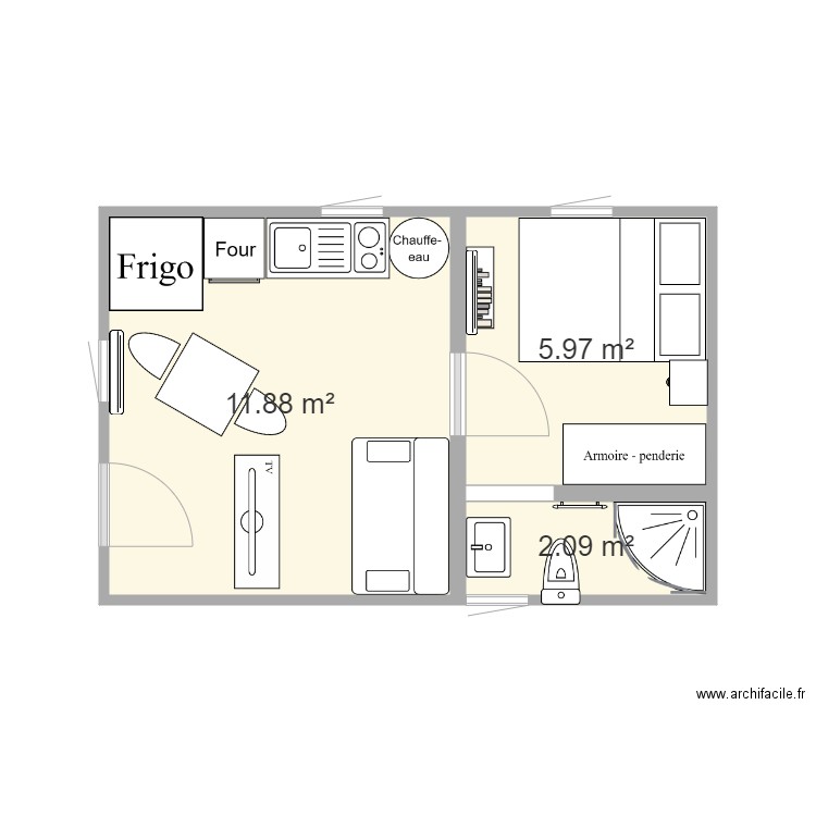 APARTEMENT. Plan de 3 pièces et 20 m2