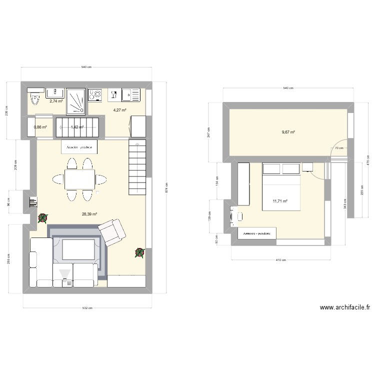 Salon GDM. Plan de 7 pièces et 59 m2