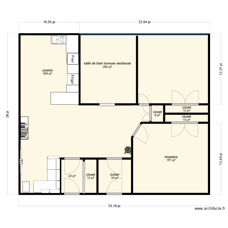 28x33. Plan de 9 pièces et 81 m2