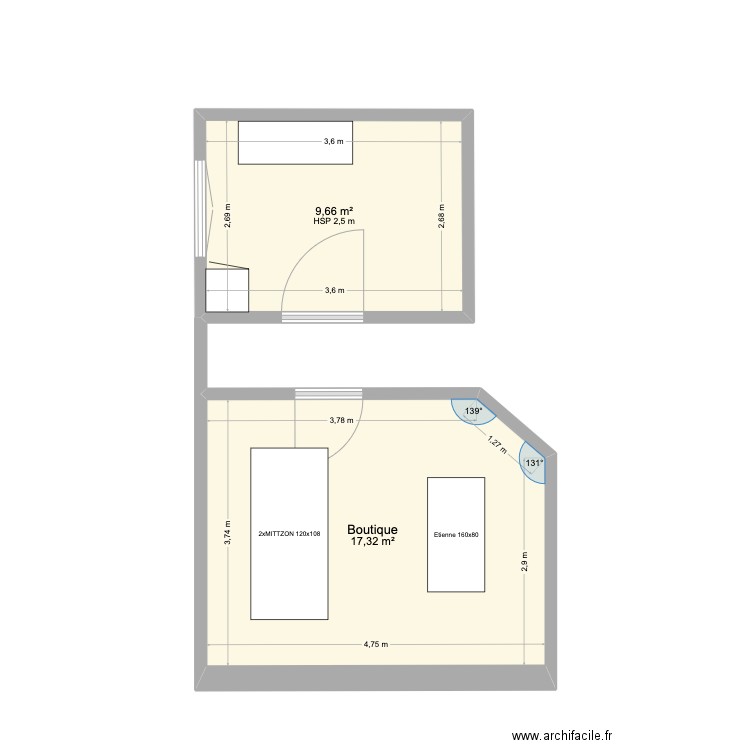 Bureau Blois. Plan de 2 pièces et 27 m2