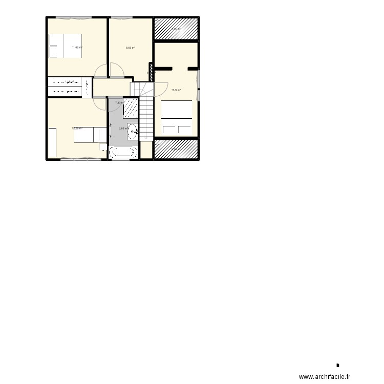 Maison 1er étage. Plan de 10 pièces et 67 m2