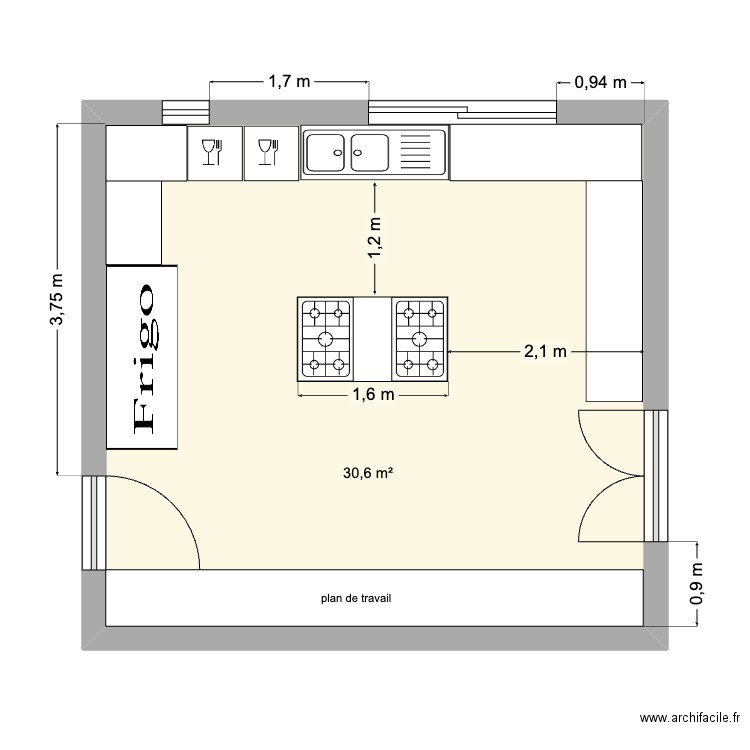 plan cuisine projet essaouira. Plan de 1 pièce et 31 m2