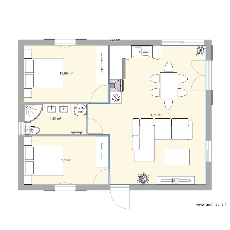 maison 60m2. Plan de 4 pièces et 55 m2