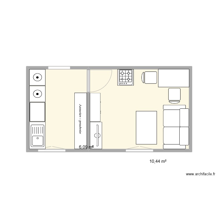 st mich. Plan de 2 pièces et 17 m2