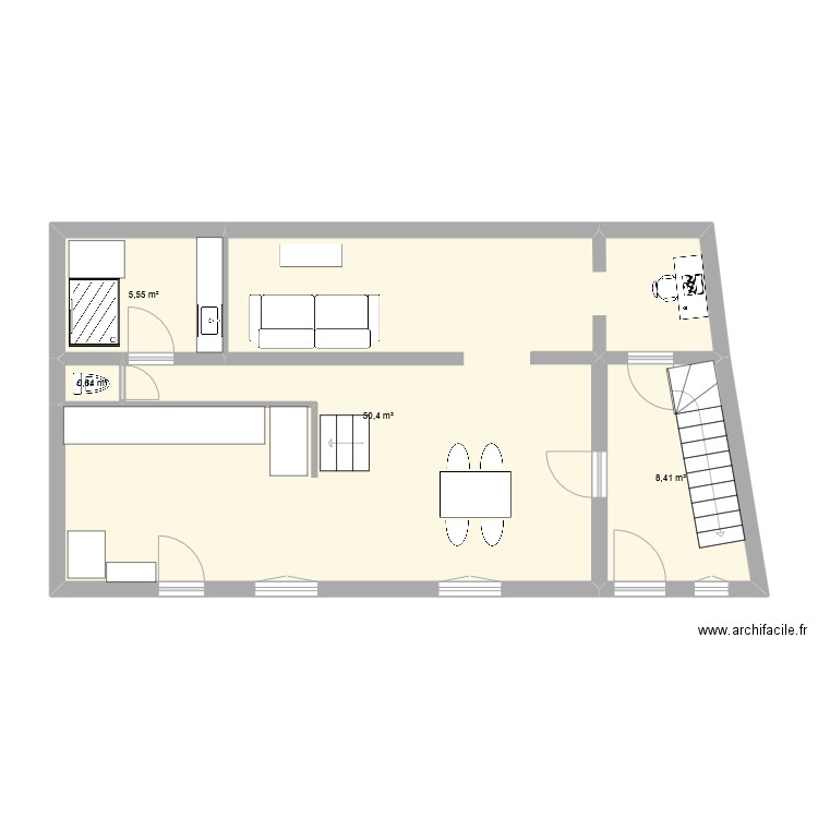 Moelan. Plan de 4 pièces et 65 m2