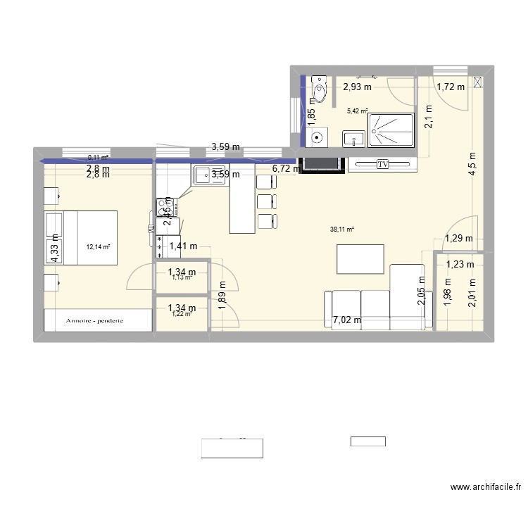 Plan 2p CLAMART. Plan de 5 pièces et 57 m2