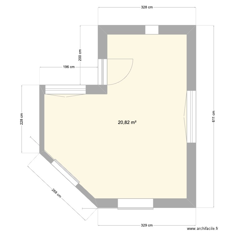 Rez-de-Chaussée. Plan de 1 pièce et 21 m2