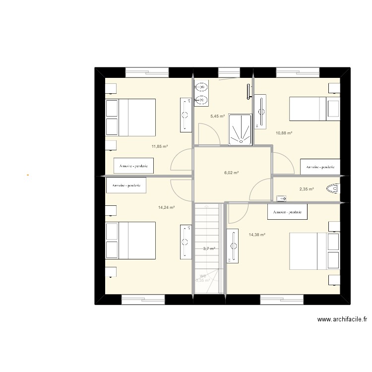 RAVI SOEUR . Plan de 12 pièces et 142 m2