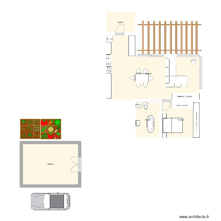 CHALET. Plan de 5 pièces et 85 m2