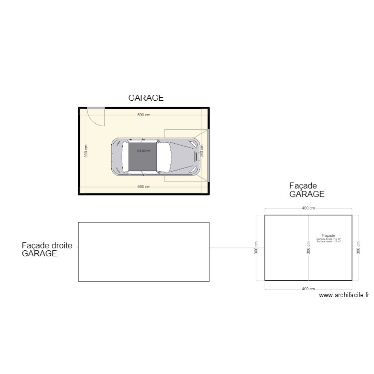 garag toit plat + portes. Plan de 1 pièce et 23 m2