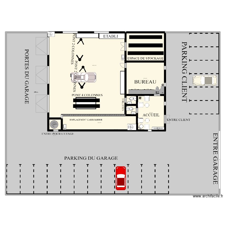 Garage automobile. Plan de 9 pièces et 965 m2