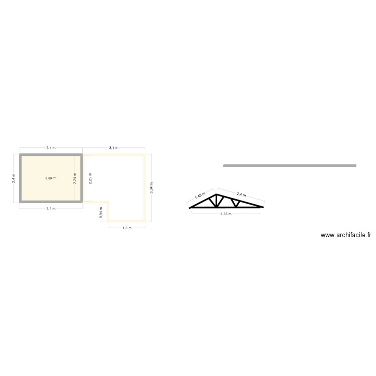 Cabanon Jardin. Plan de 1 pièce et 7 m2