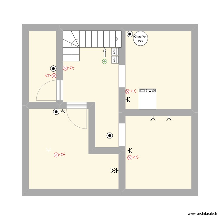 cave. Plan de 5 pièces et 36 m2