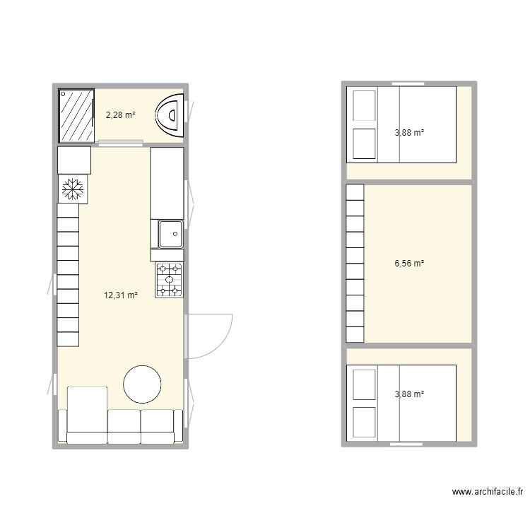 tiny house . Plan de 5 pièces et 29 m2