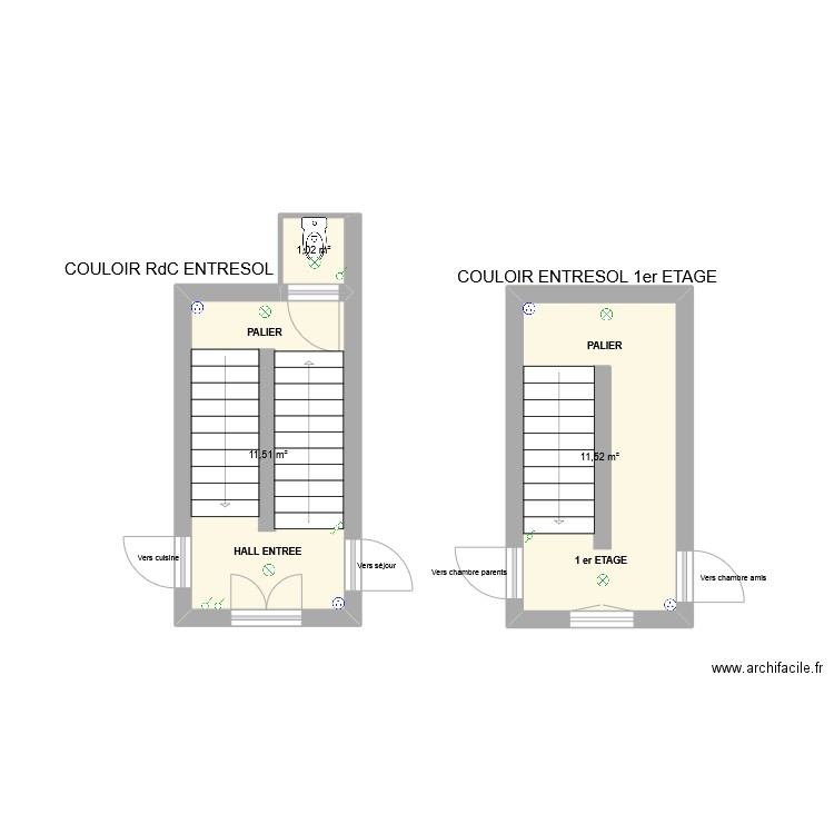 COULOIR RC ENTRESOL. Plan de 3 pièces et 24 m2