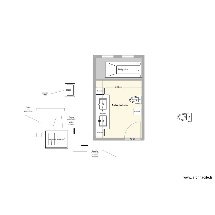 BLANCHOT SDB Existant. Plan de 2 pièces et 7 m2