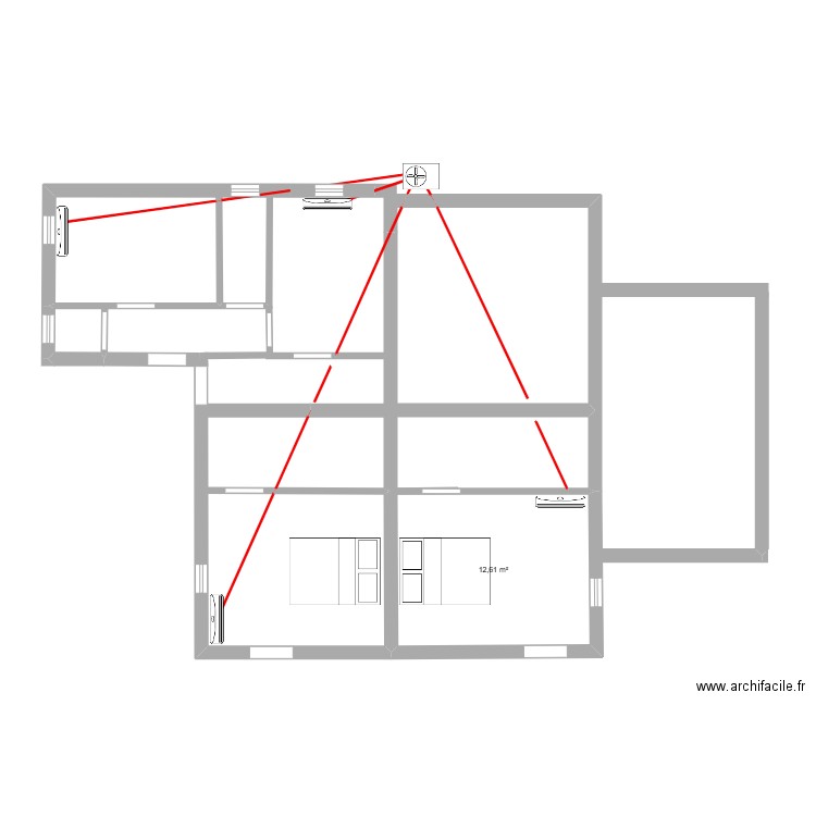 pool. Plan de 3 pièces et 36 m2