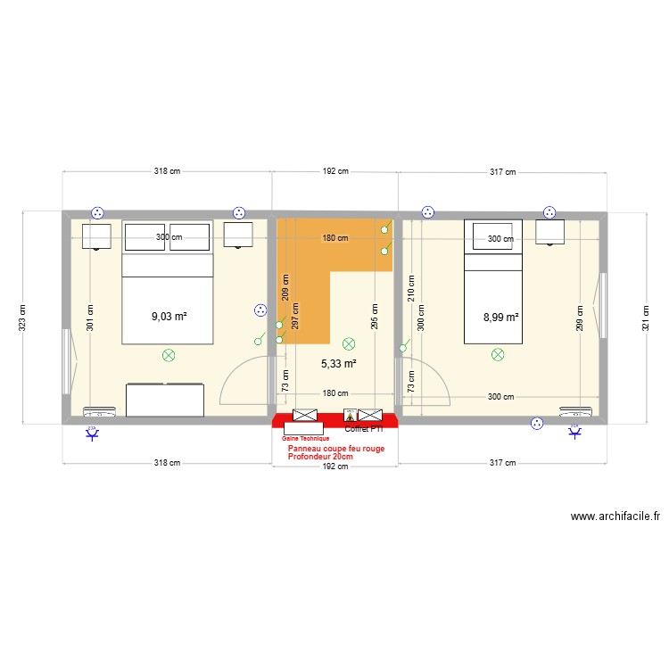  Implantation électrique étage V5. Plan de 3 pièces et 23 m2