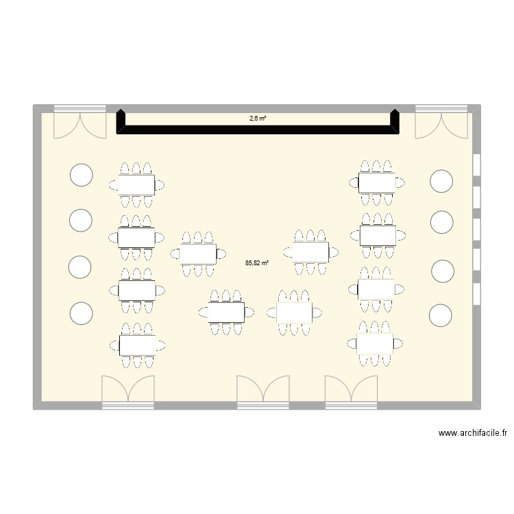 salle. Plan de 2 pièces et 88 m2