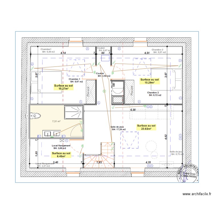 BORGIA DESNOYERS. Plan de 1 pièce et 7 m2