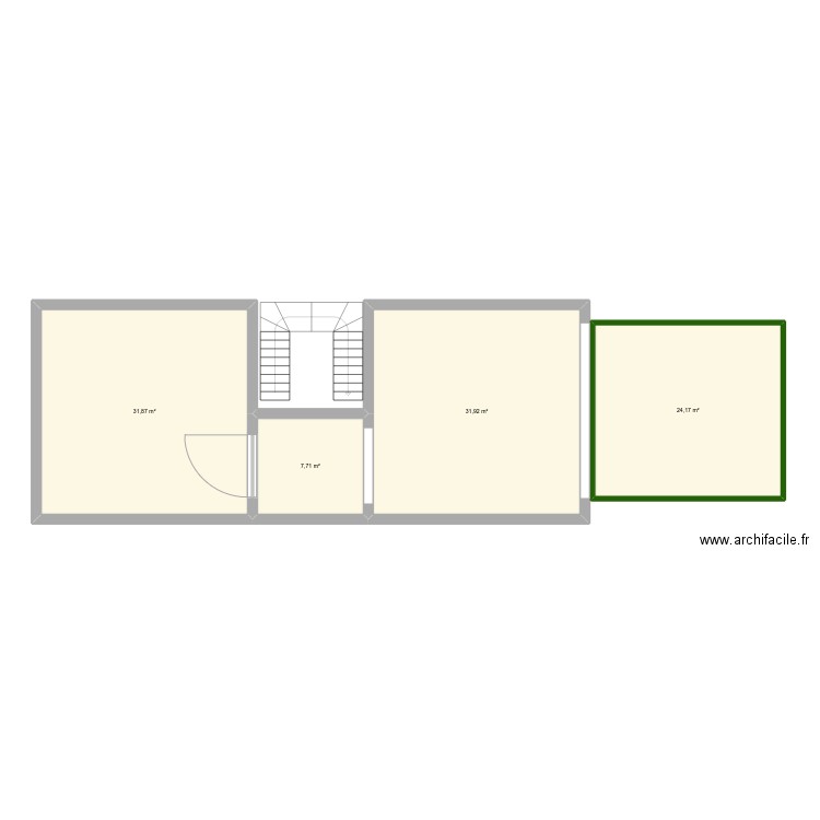 Rez de chaussée. Plan de 4 pièces et 96 m2